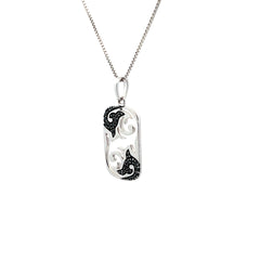 14k White Gold .25ct Black Round Diamond Dog Tag with Box Chain 5 Gram