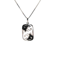 14k White Gold .25ct Black Round Diamond Dog Tag with Box Chain 5 Gram
