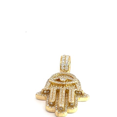 14k Yellow Gold 1.50ct G VS2 Round Diamond Khamsa Evil Eye Pendant 1 1/2" x 3/4"