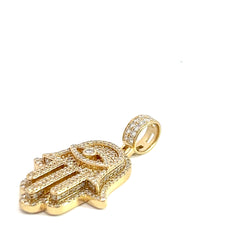 14k Yellow Gold 1.50ct G VS2 Round Diamond Khamsa Evil Eye Pendant 1 1/2" x 3/4"