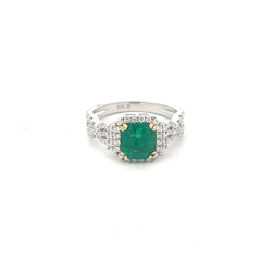 18k White Gold 1.37ct Columbian Emerald .50ct F VS2 Round Diamond Ring Certified By GIA # 5231643425