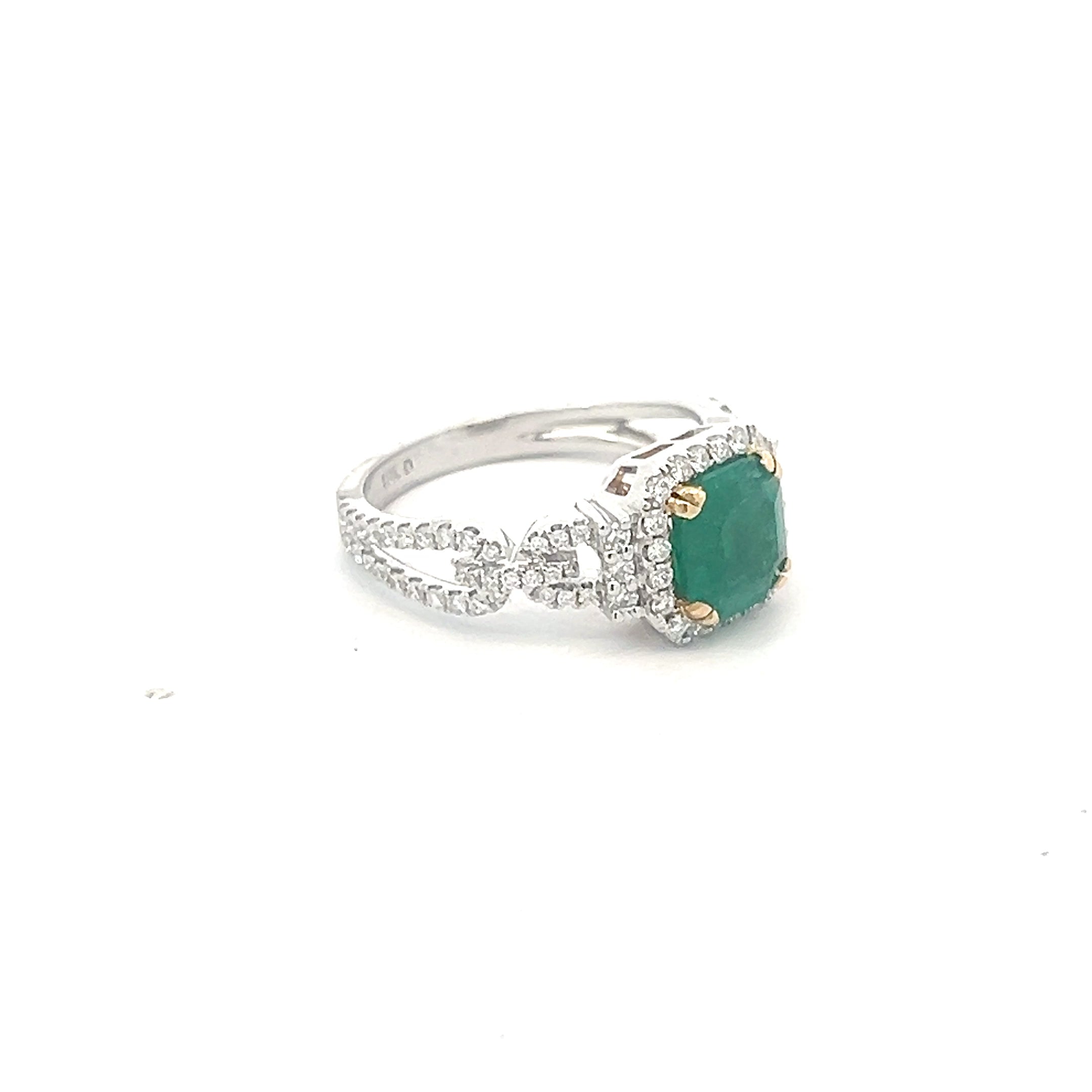 18k White Gold 1.37ct Columbian Emerald .50ct F VS2 Round Diamond Ring Certified By GIA # 5231643425