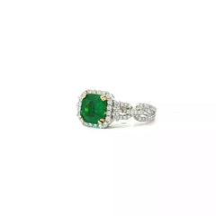 18k White Gold 1.37ct Columbian Emerald .50ct F VS2 Round Diamond Ring Certified By GIA # 5231643425