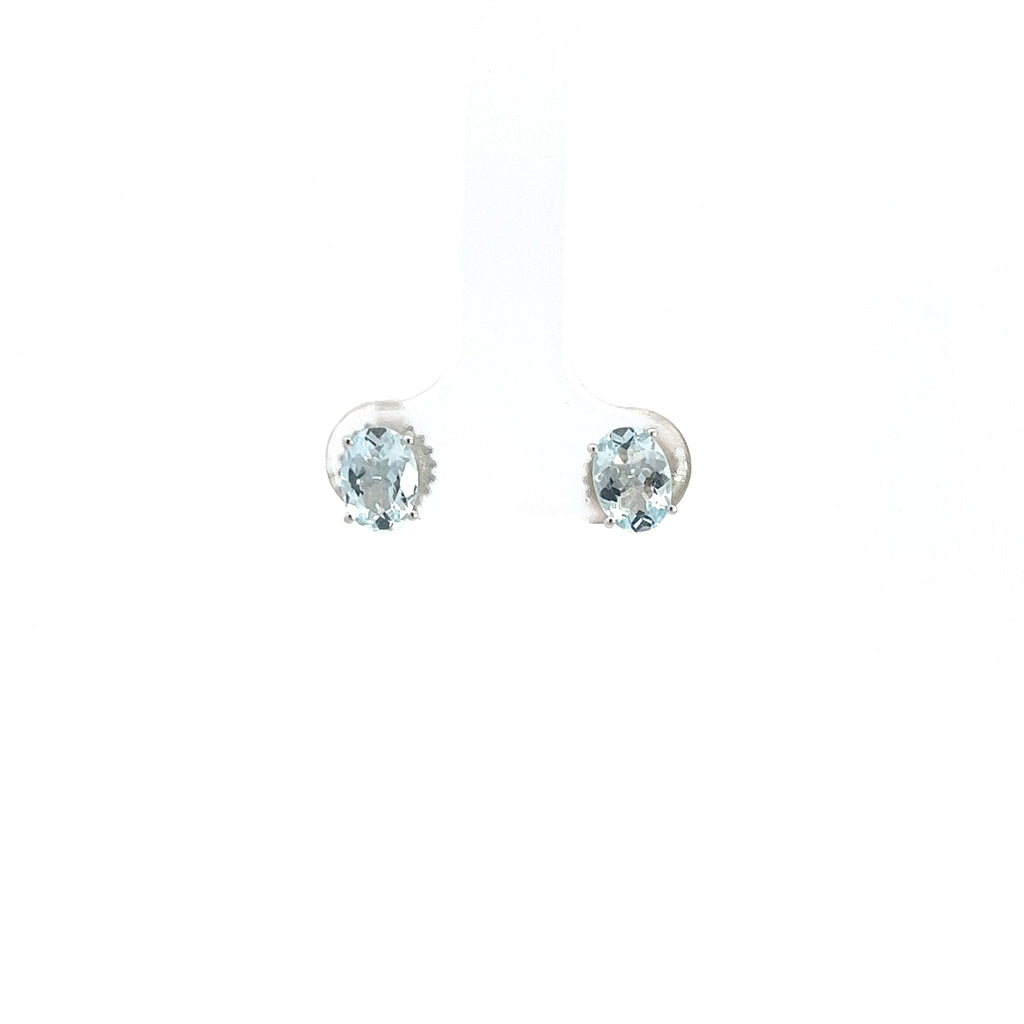 18k White Gold 3.00ct Natural Oval Aqua Marine Stud Earrings