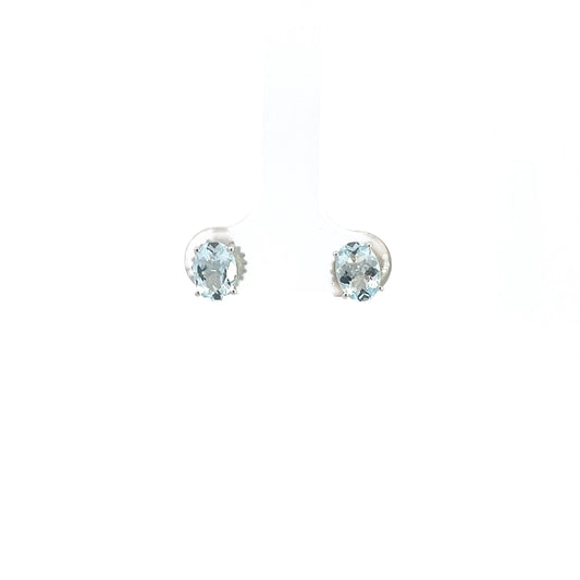 18k White Gold 3.00ct Natural Oval Aqua Marine Stud Earrings