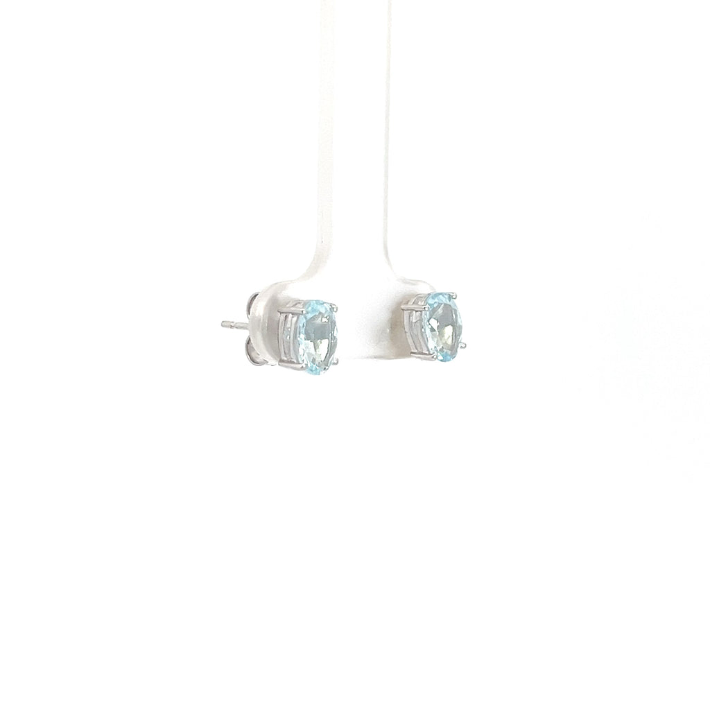 18k White Gold 3.00ct Natural Oval Aqua Marine Stud Earrings