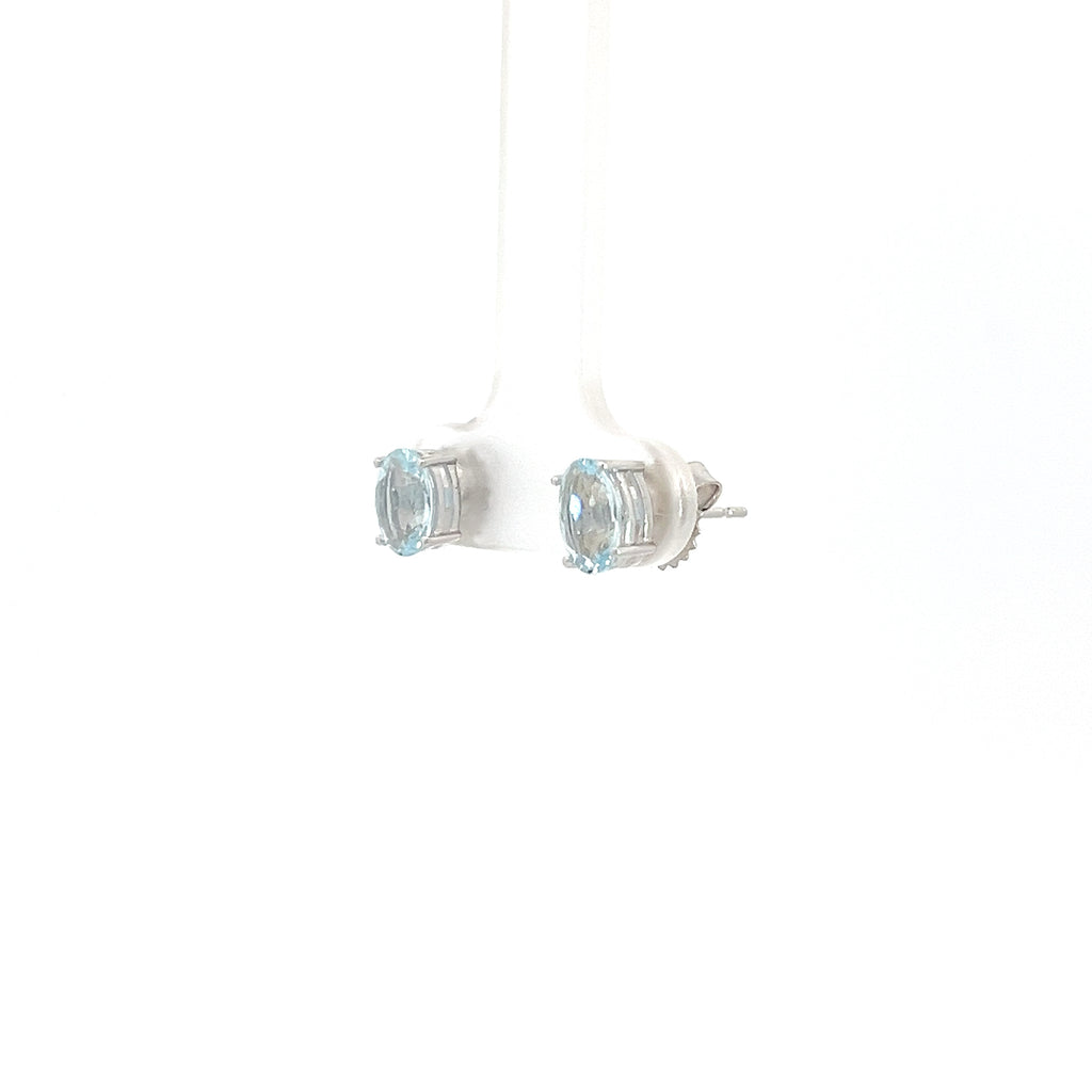 18k White Gold 3.00ct Natural Oval Aqua Marine Stud Earrings