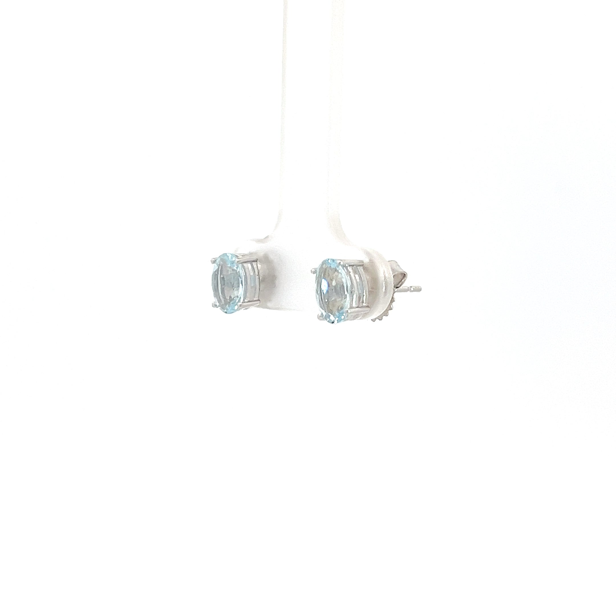 18k White Gold 3.00ct Natural Oval Aqua Marine Stud Earrings