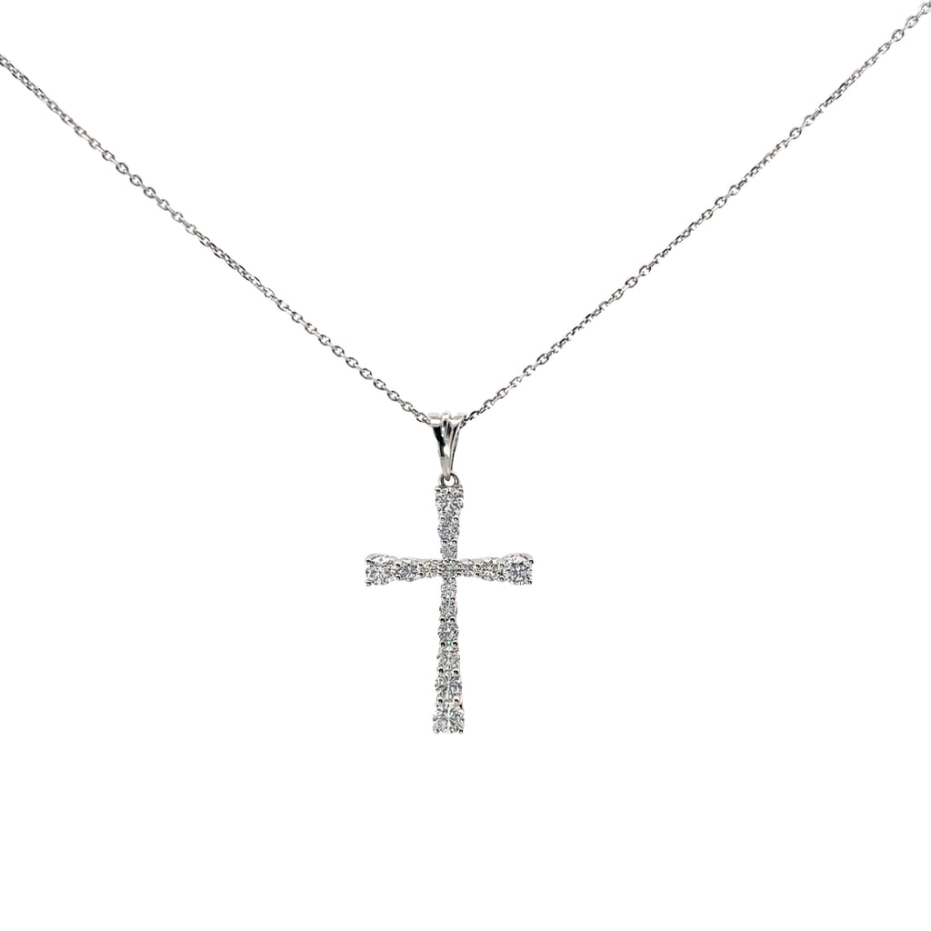 14k White Gold 1.00ct F VS2 Round Diamond Graduating Cross Necklace
