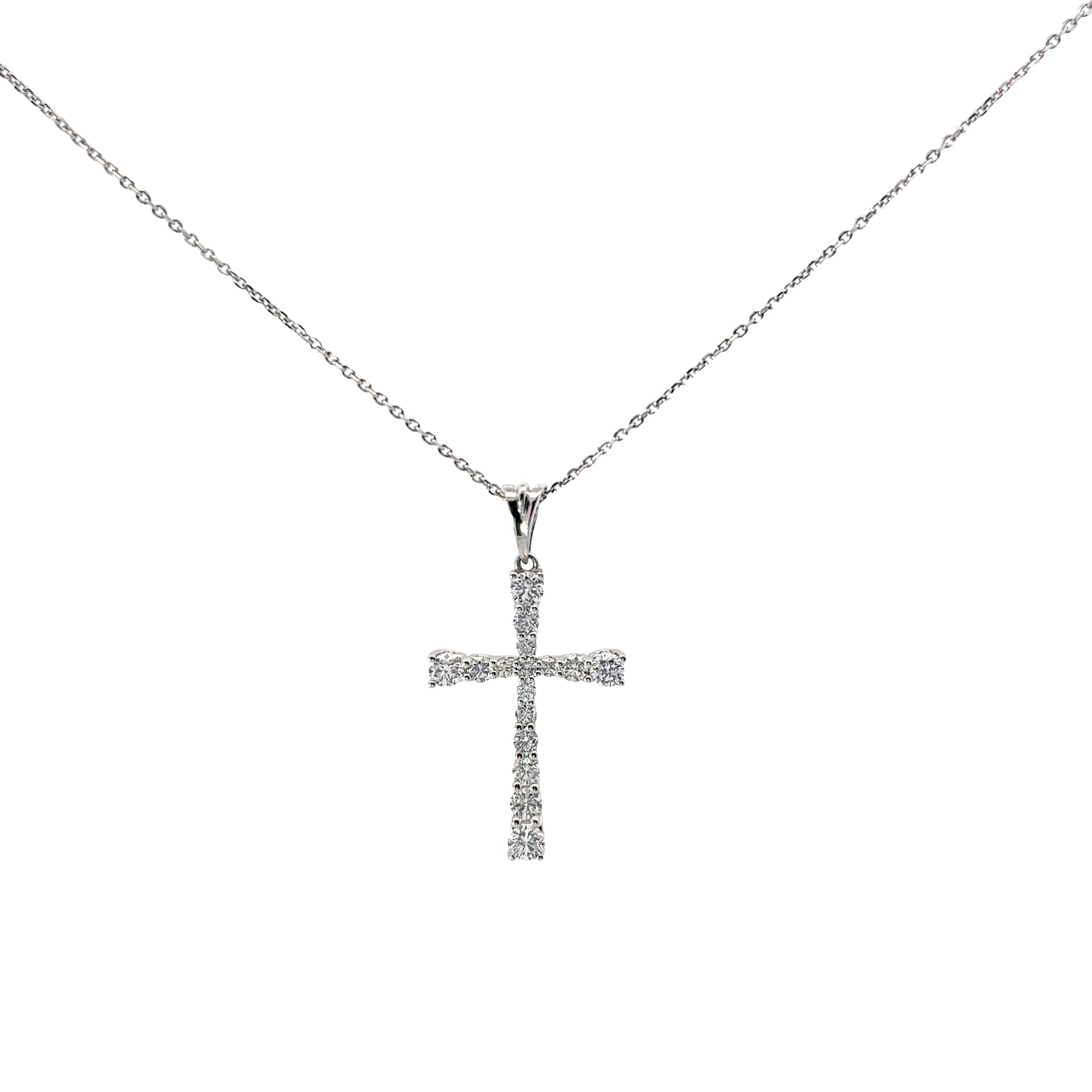 14k White Gold 1.00ct F VS2 Round Diamond Graduating Cross Necklace