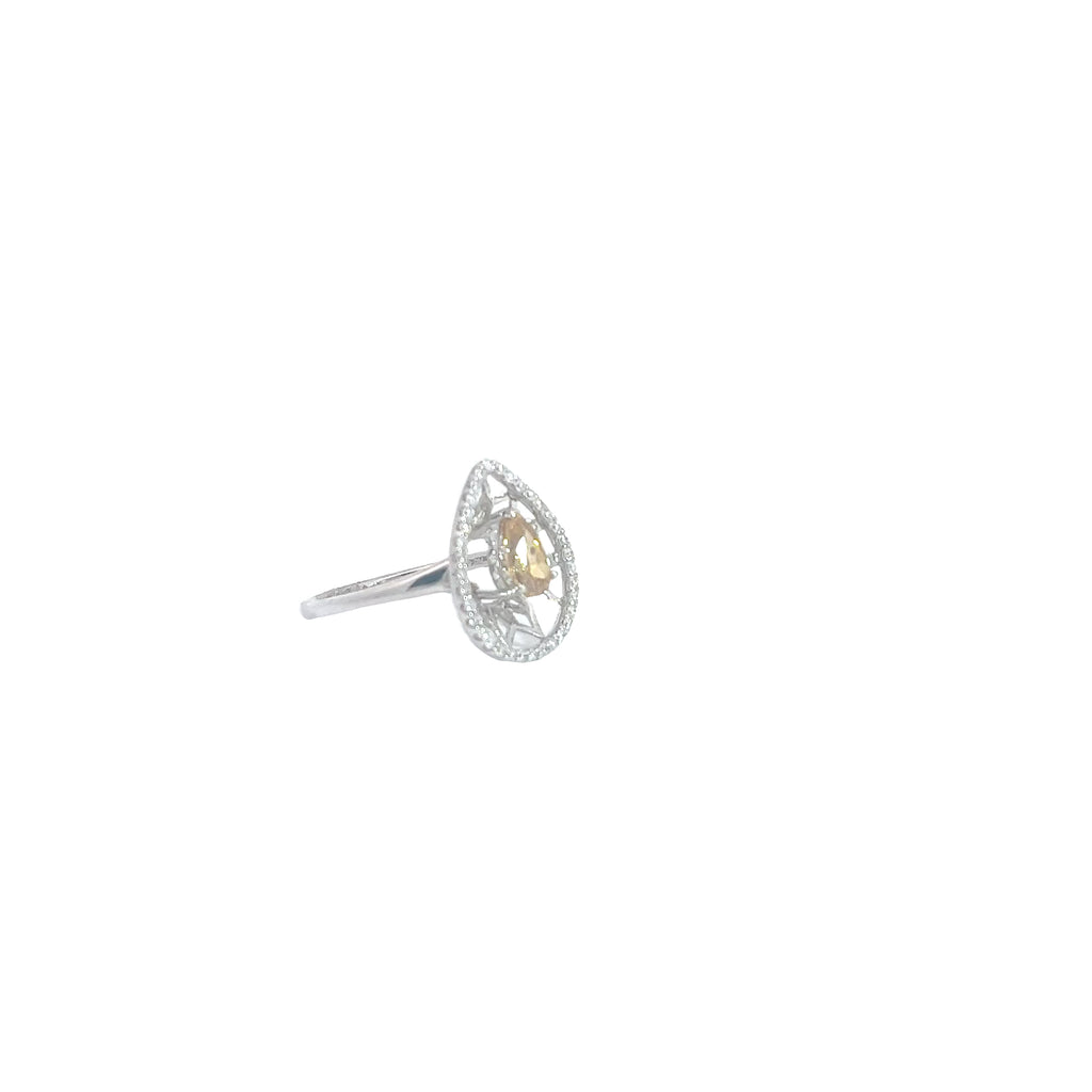 18k White Gold .75ct Fancy Deep Brownish Orangy Yellow Pear Shaped Chocolate Diamond and Surrounded .30ct F VS2 Round Diamond Engagement Ring Certified by GIA #2165929634