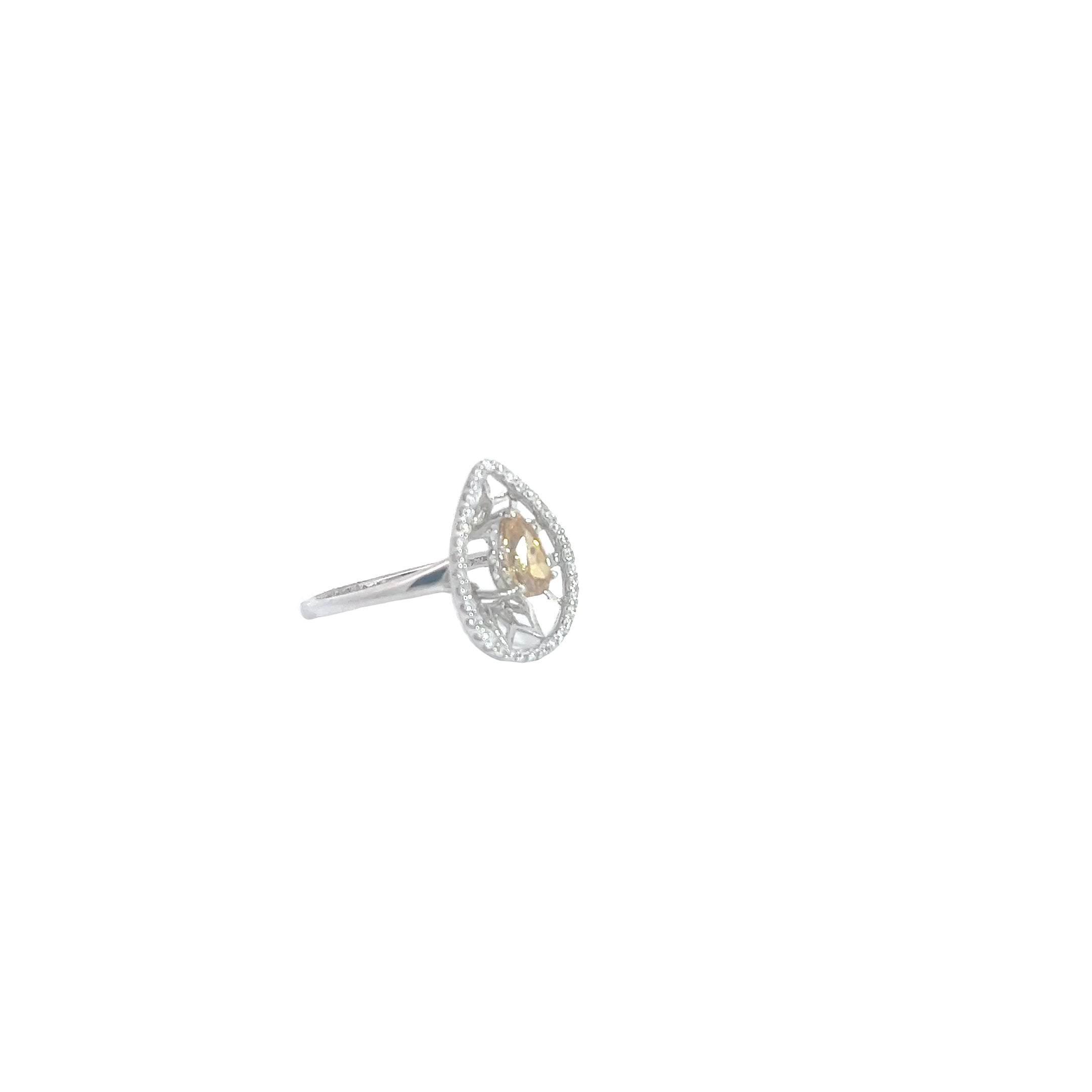 18k White Gold .75ct Fancy Deep Brownish Orangy Yellow Pear Shaped Chocolate Diamond and Surrounded .30ct F VS2 Round Diamond Engagement Ring Certified by GIA #2165929634