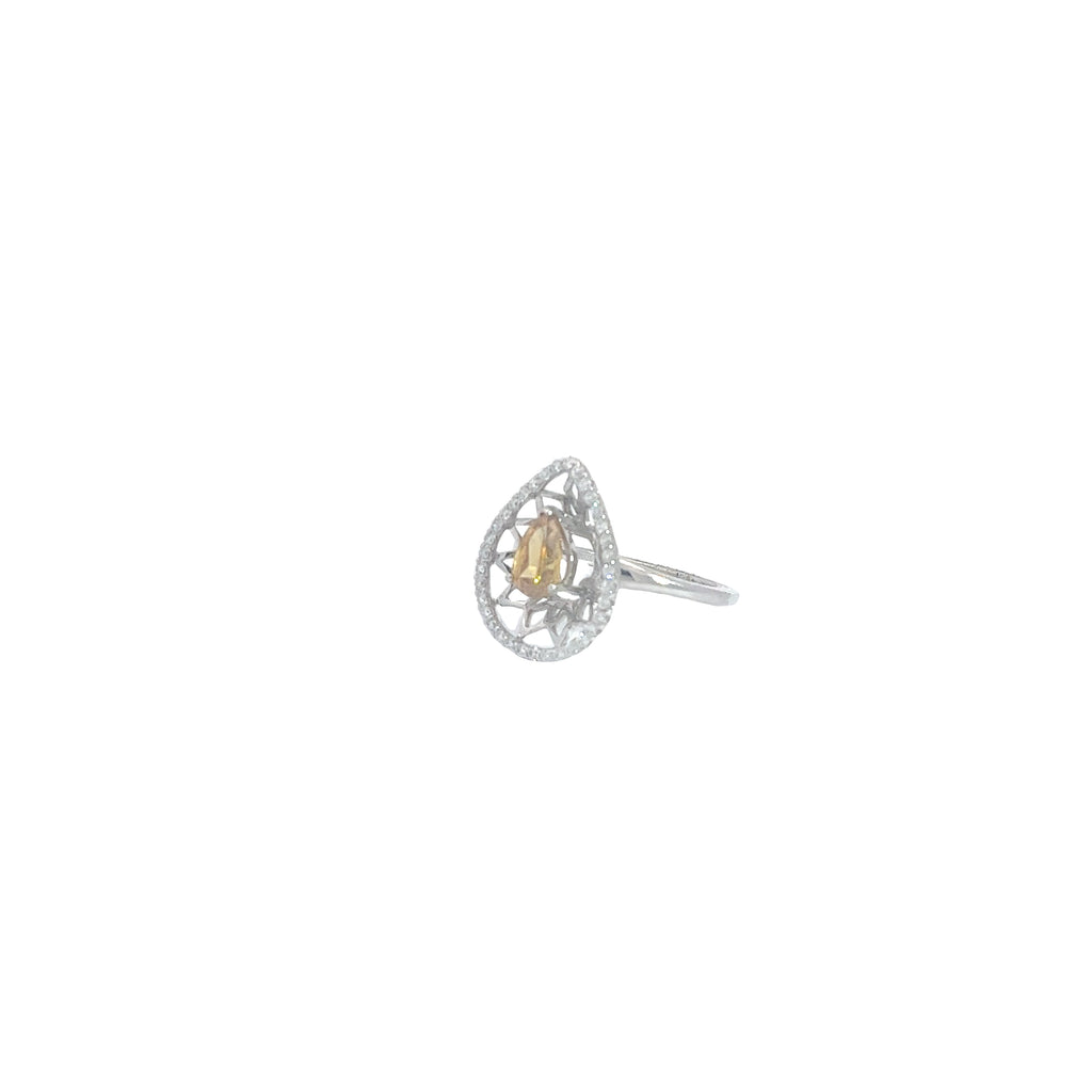 18k White Gold .75ct Fancy Deep Brownish Orangy Yellow Pear Shaped Chocolate Diamond and Surrounded .30ct F VS2 Round Diamond Engagement Ring Certified by GIA #2165929634