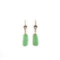 14k Yellow Gold Vintage Carved Jade and Round Opal Dangle Earrings