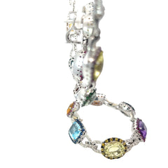 18k White Gold 90.00ct Semi-Precious Stones/ 11.00ct Multi-Colored Sapphire and 3.50ct G VS2 Round Diamond Necklace, Bracelet and Drop Earrings Set