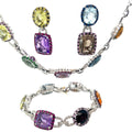 18k White Gold 90.00ct Semi-Precious Stones/ 11.00ct Multi-Colored Sapphire and 3.50ct G VS2 Round Diamond Necklace, Bracelet and Drop Earrings Set