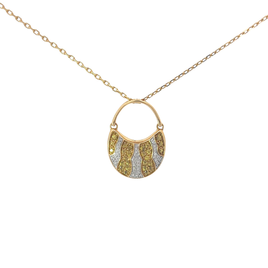 18k Yellow Gold 1.00ct Yellow Sapphire and .30ct G SI1 Round Diamond Purse Necklace