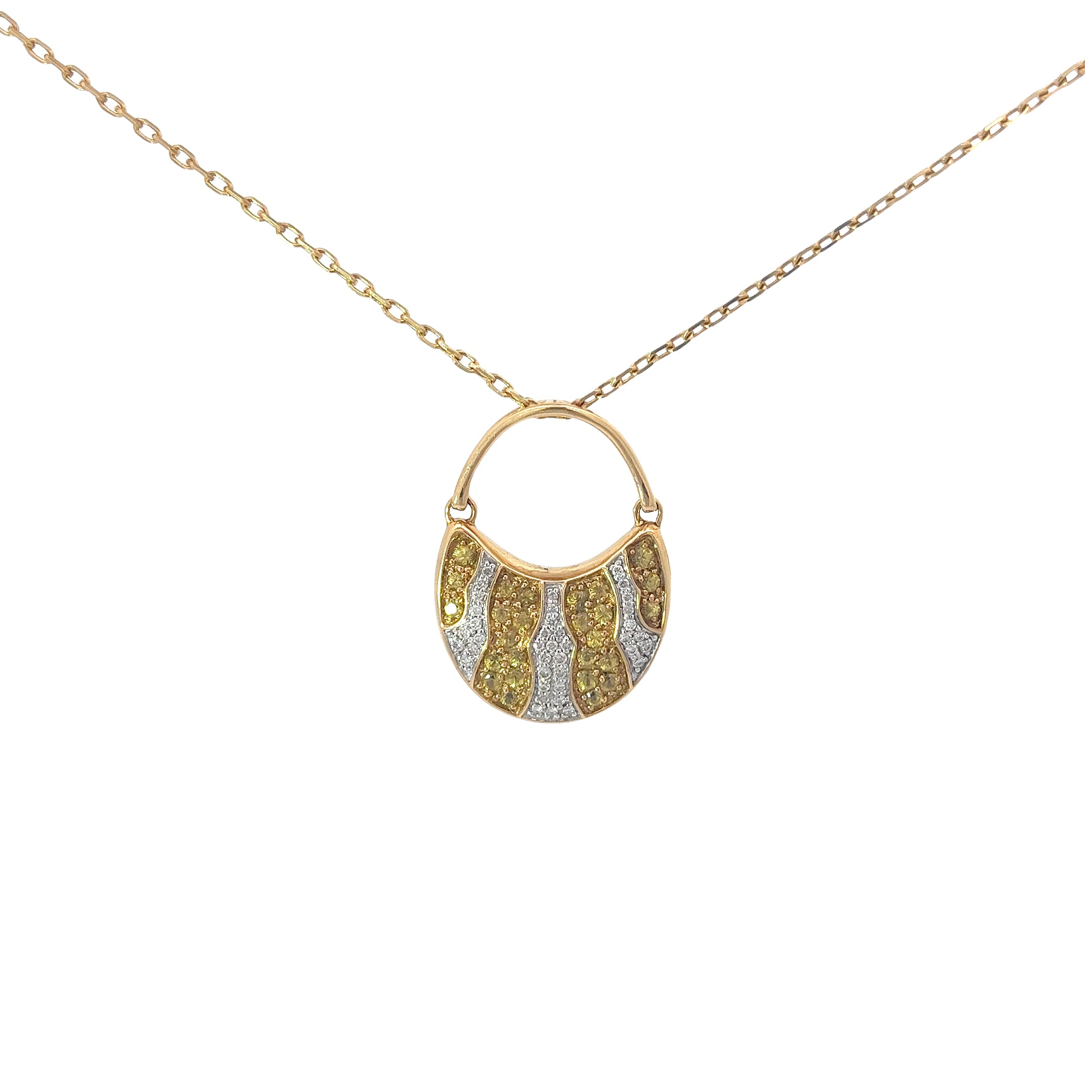 18k Yellow Gold 1.00ct Yellow Sapphire and .30ct G SI1 Round Diamond Purse Necklace