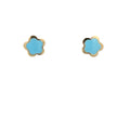 14k Yellow Gold Turquoise Enamel Flower Stud Baby Earrings
