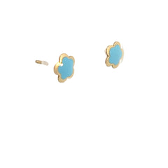 14k Yellow Gold Turquoise Enamel Flower Stud Baby Earrings