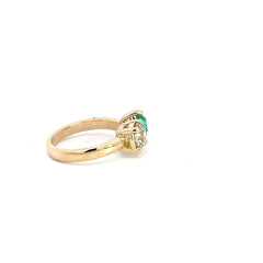 14k Yellow Gold 1.06ct Cushion Antique Light Brown Diamond and .95ct Pear Shape Colombian Emerald Stone Ring