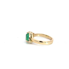 14k Yellow Gold 1.06ct Cushion Antique Light Brown Diamond and .95ct Pear Shape Colombian Emerald Stone Ring