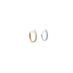 14k Yellow and White Gold .10ct G SI1 Round Small Diamond Hoop Earrings