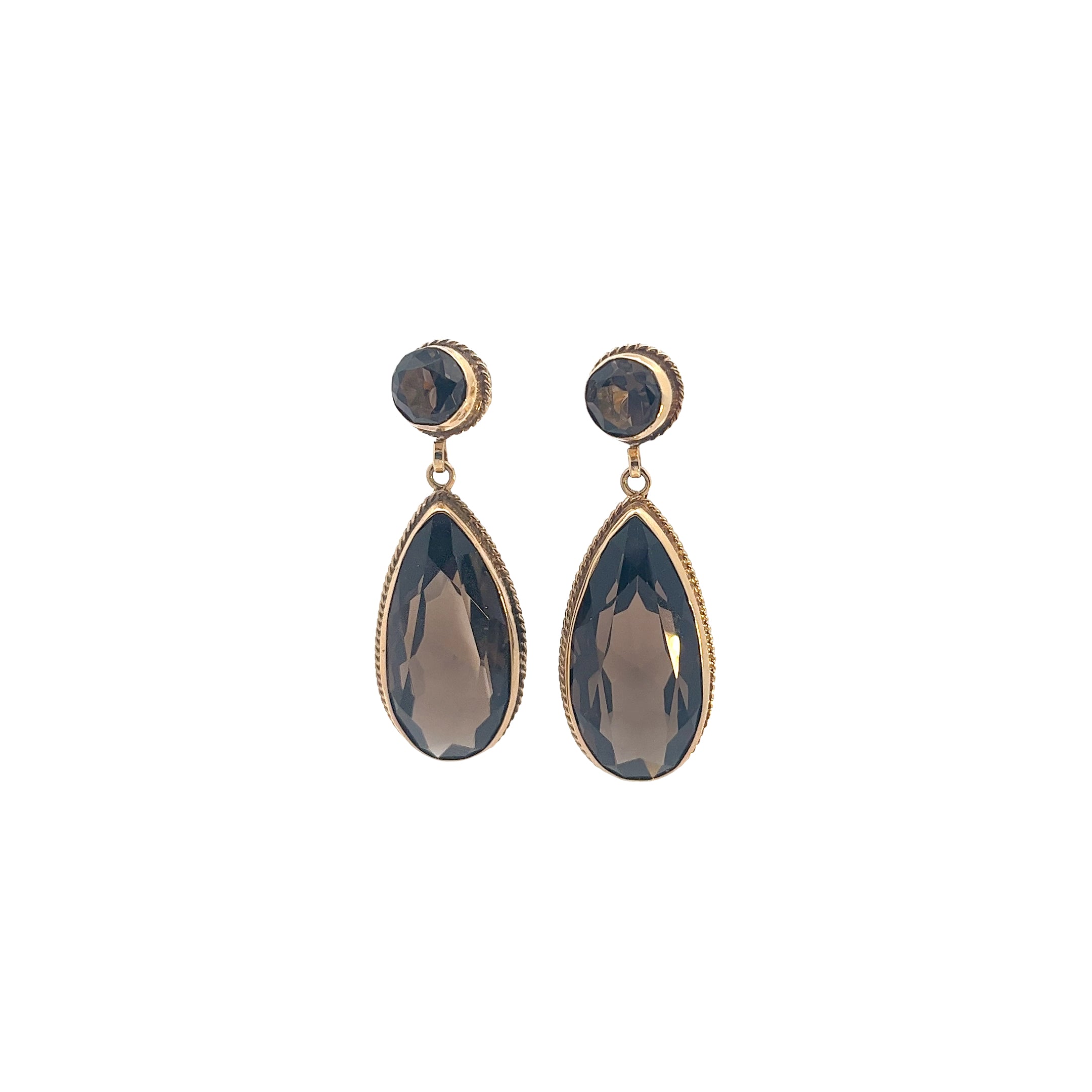 18k Yellow Gold Vintage Smokey Quartz Drop Earrings