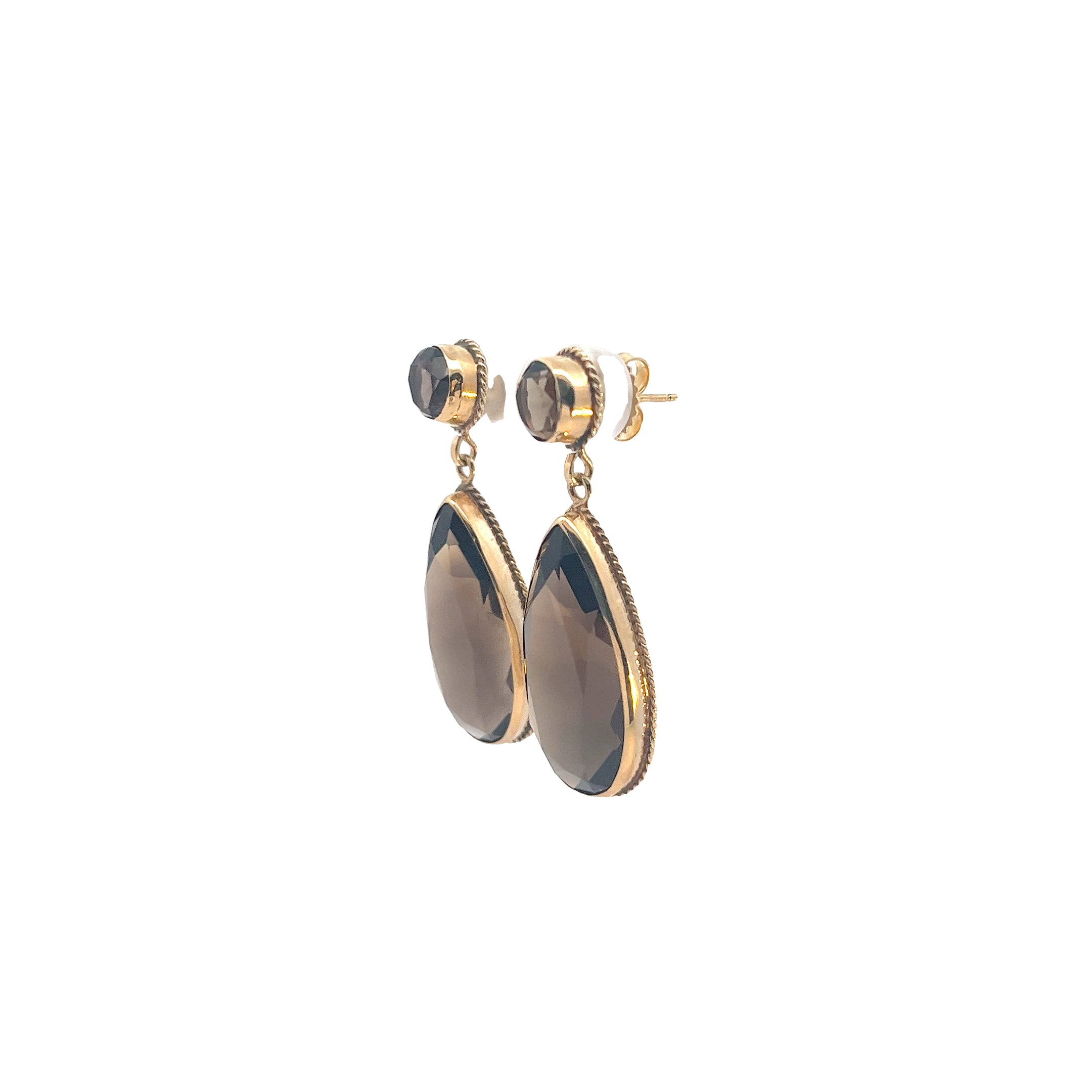 18k Yellow Gold Vintage Smokey Quartz Drop Earrings