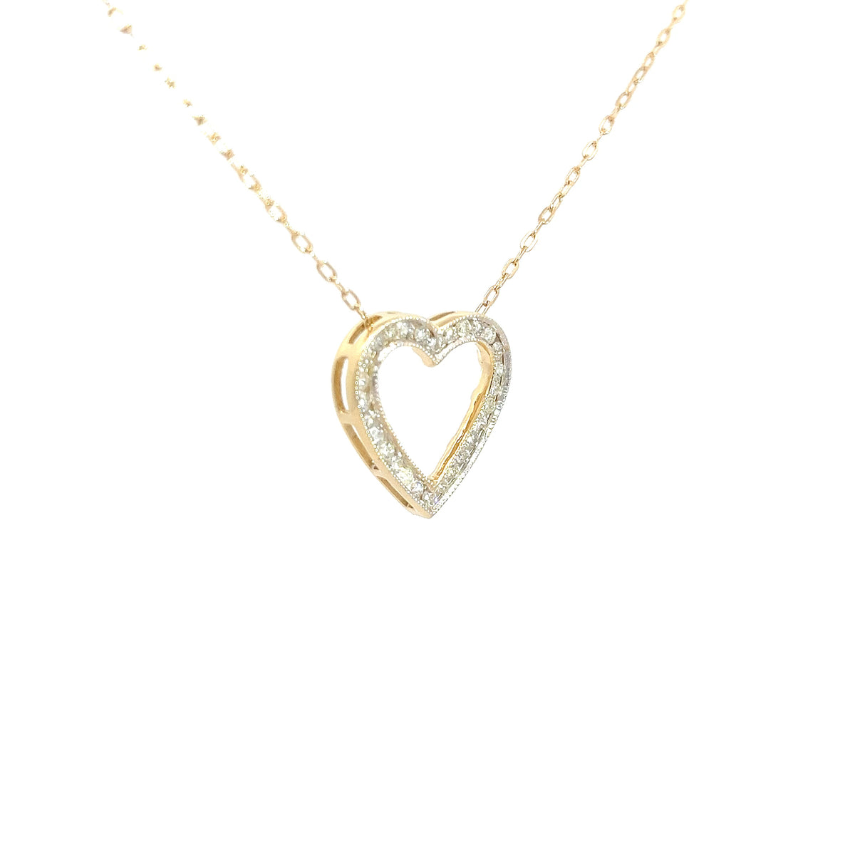14k Yellow Gold .50ct H SI1 Round Channel Set Diamond Heart Pendant