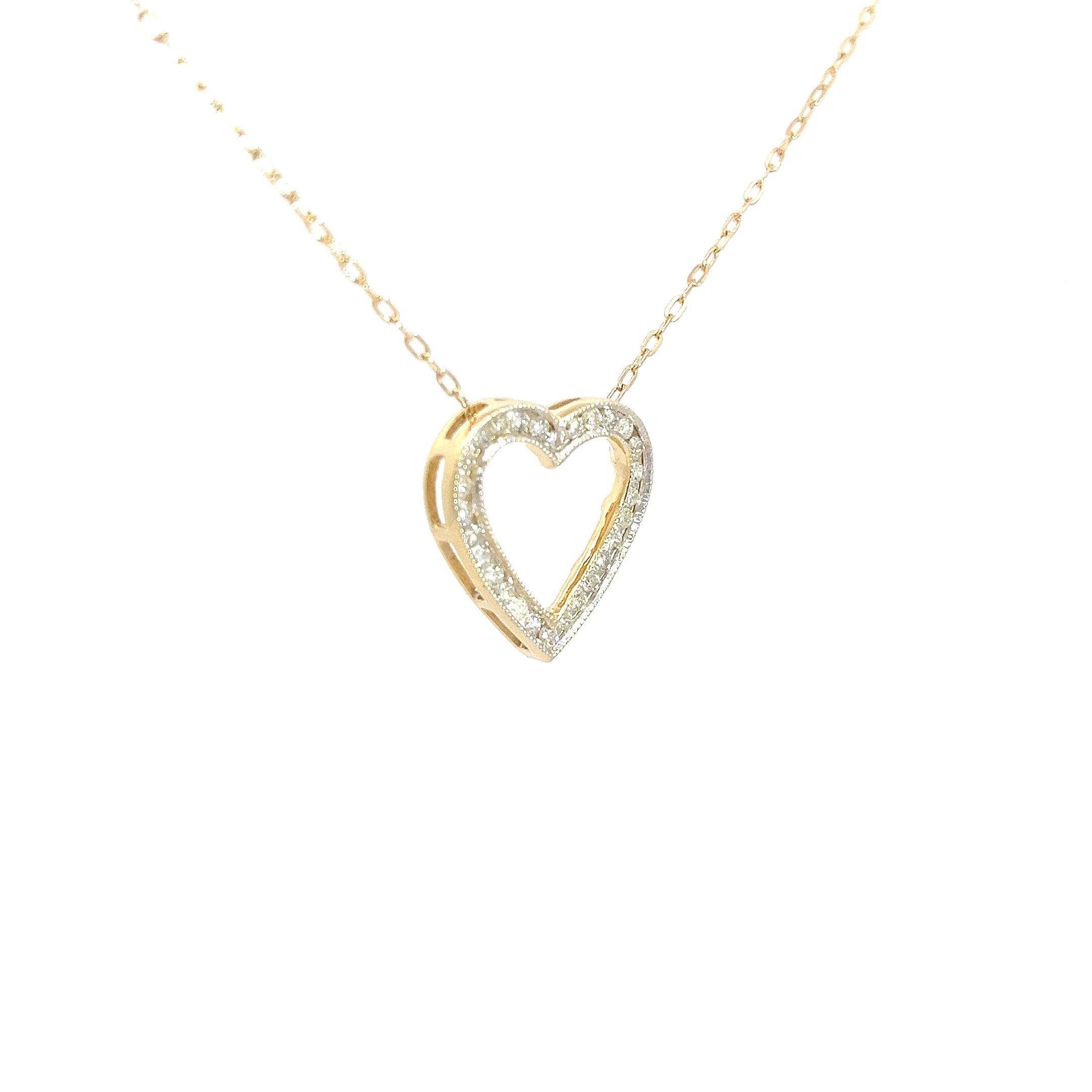 14k Yellow Gold .50ct H SI1 Round Channel Set Diamond Heart Pendant