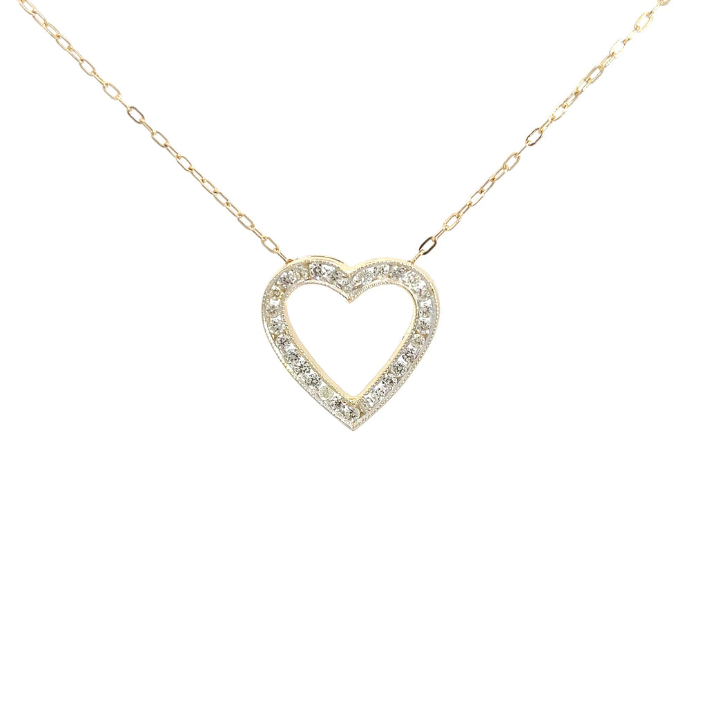 14k Yellow Gold .50ct H SI1 Round Channel Set Diamond Heart Pendant