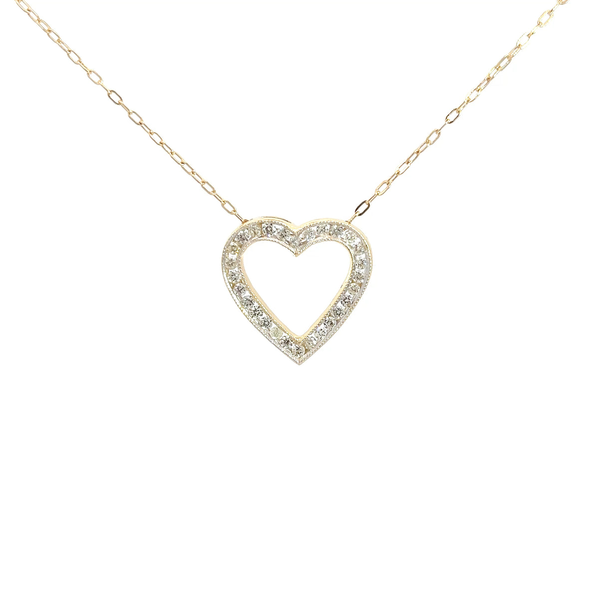 14k Yellow Gold .50ct H SI1 Round Channel Set Diamond Heart Pendant