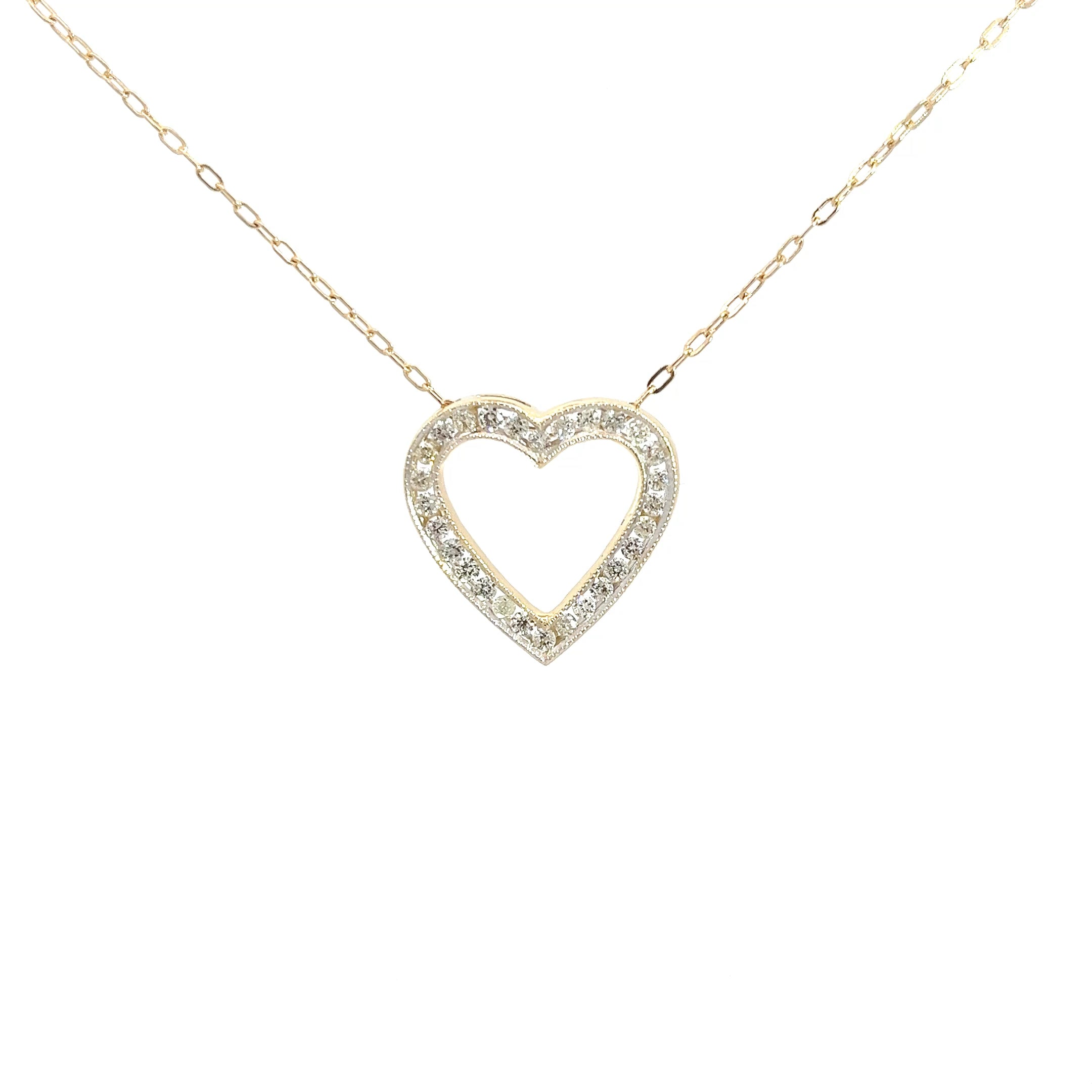 14k Yellow Gold .50ct H SI1 Round Channel Set Diamond Heart Pendant