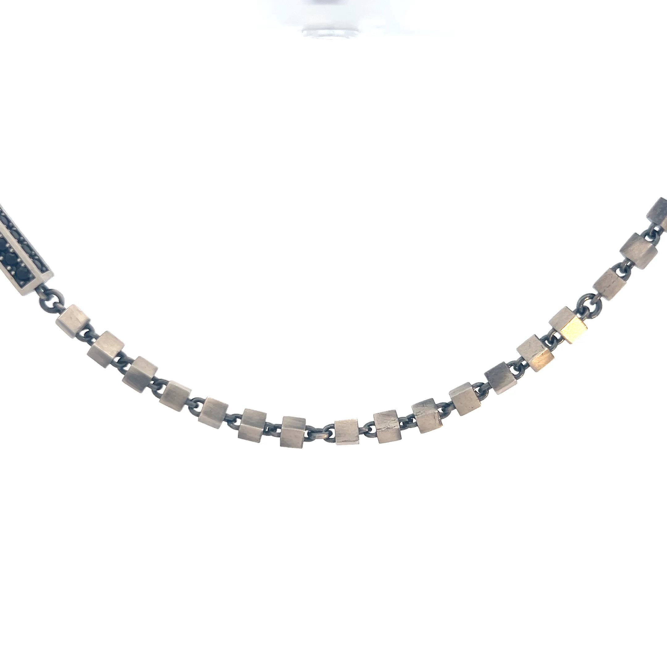 Sterling Silver 48.0 gram Square Necklace with Round Black Onyx Stones