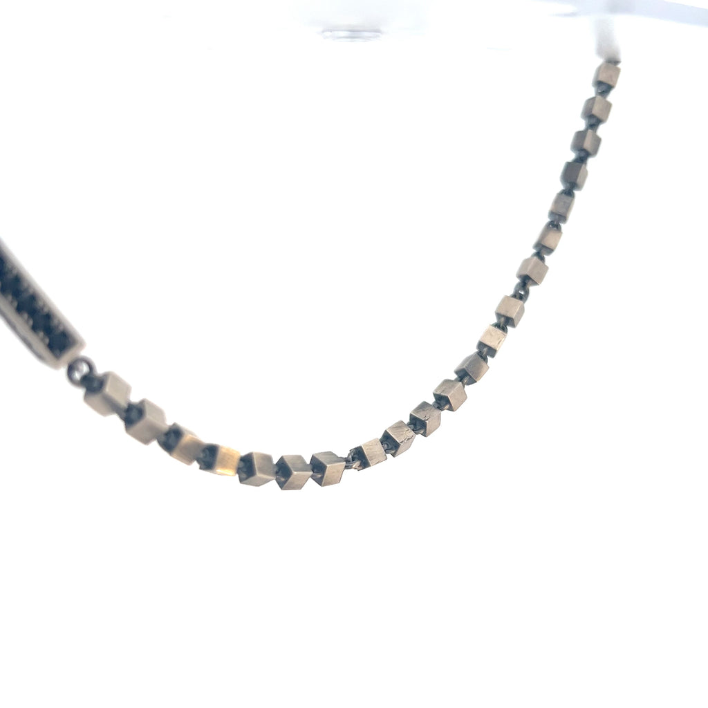 Sterling Silver 48.0 gram Square Necklace with Round Black Onyx Stones