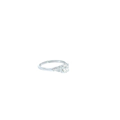 PLATINUM VINATGE DECO ENGAGEMENT .80CT OLD MINE CUT CENTER DIAMOND .20CT SINGLE CUT F VS2 RING