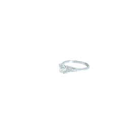 PLATINUM VINATGE DECO ENGAGEMENT .80CT OLD MINE CUT CENTER DIAMOND .20CT SINGLE CUT F VS2 RING