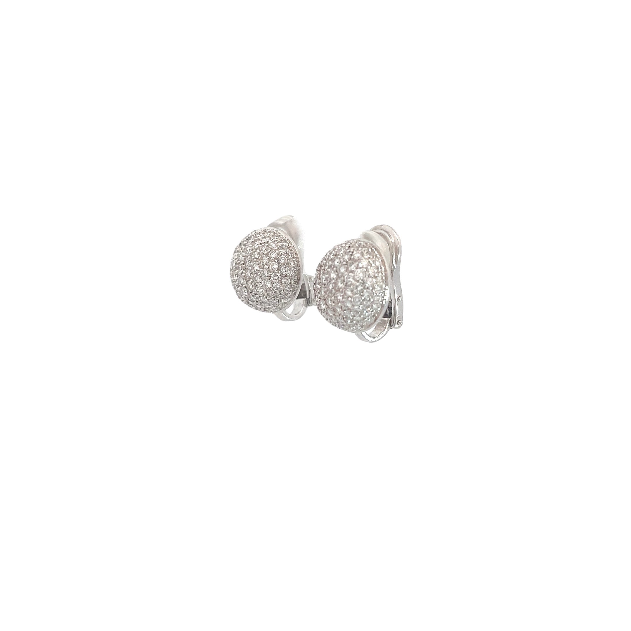 18k White Gold 2ct E VS2 Round Diamond Domed Pave Set Clip On Earrings