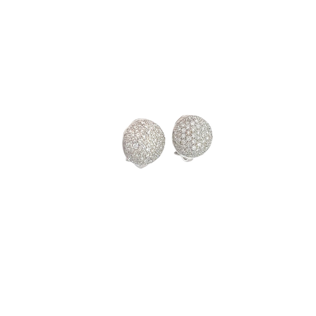 18k White Gold 2ct E VS2 Round Diamond Domed Pave Set Clip On Earrings