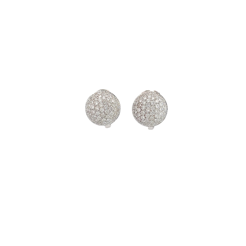 18k White Gold 2ct E VS2 Round Diamond Domed Pave Set Clip On Earrings