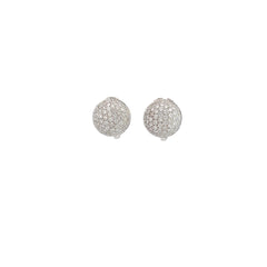 18k White Gold 2ct E VS2 Round Diamond Domed Pave Set Clip On Earrings