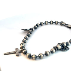 Sterling Silver 14.3 Gram Men's Bracelet with Dangle Eagle, Cross with Cubic Zirconium and Crown with Chocolate Cubie Zirconium Stones