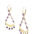 14k Yellow Gold 5.00ct Round Amethyst Chandelier Earrings 2" long