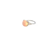 14K WHITE GOLD VINTAGE PARTIALLY DRILLED BUTTON SHAPE LIGHT PINKISH ORANGE CORAL WITH .25CT BAGUETTE DIAMOND RING GIA CERTIFIED