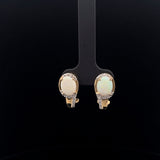 14k Yellow Gold 2.00ct Opal and .15ct Round Diamond Earrings