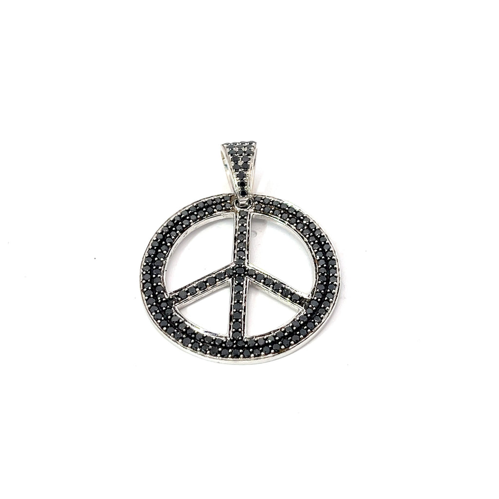 18k White Gold 1.25ct Black Diamond Peace Sign Pendant