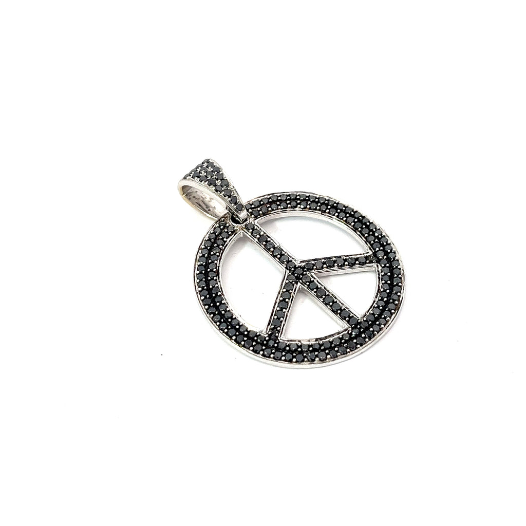 18k White Gold 1.25ct Black Diamond Peace Sign Pendant