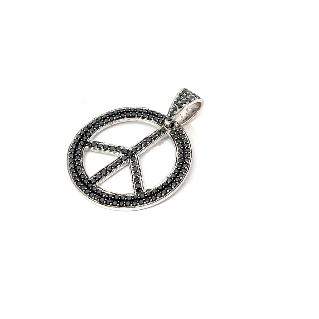 18k White Gold 1.25ct Black Diamond Peace Sign Pendant