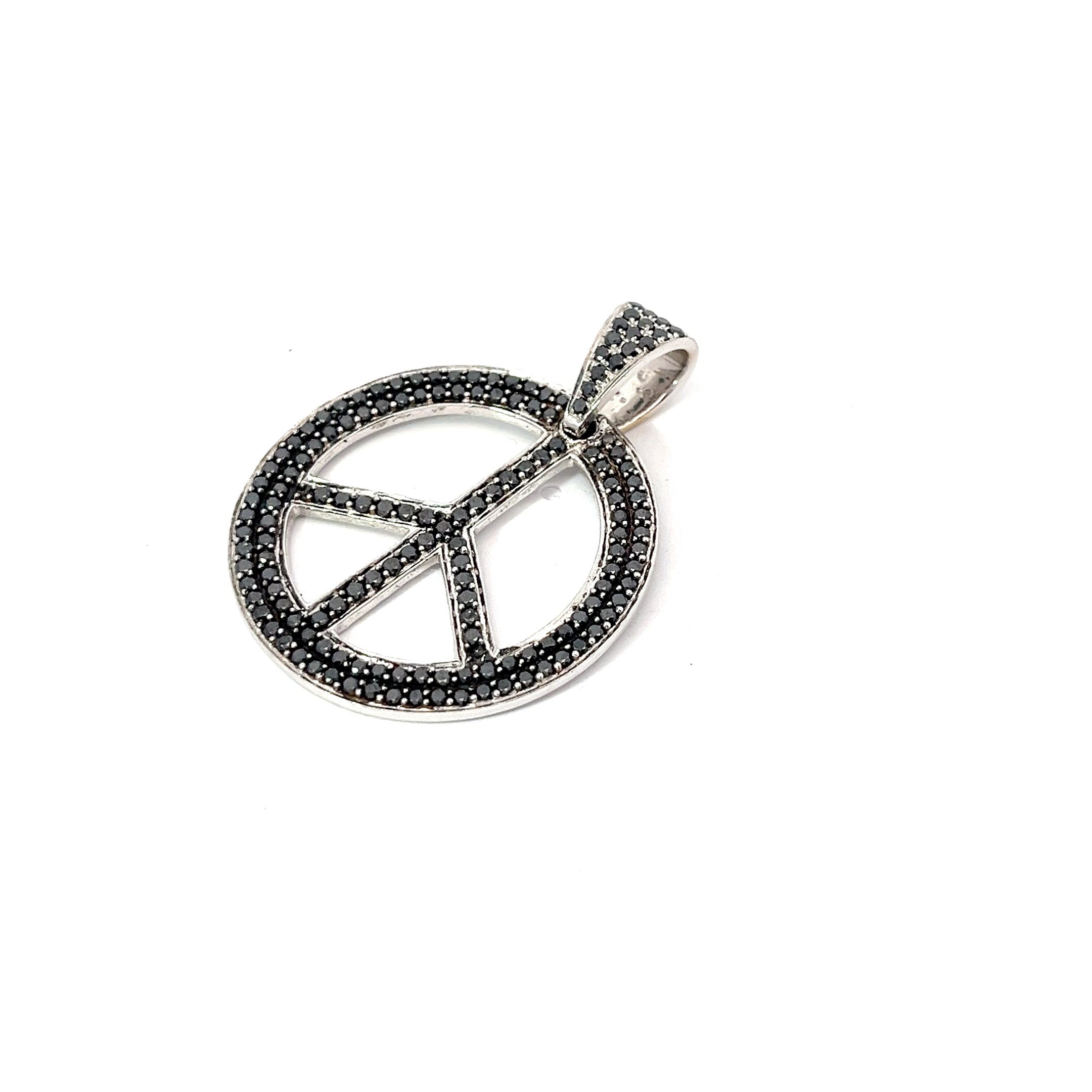 18k White Gold 1.25ct Black Diamond Peace Sign Pendant